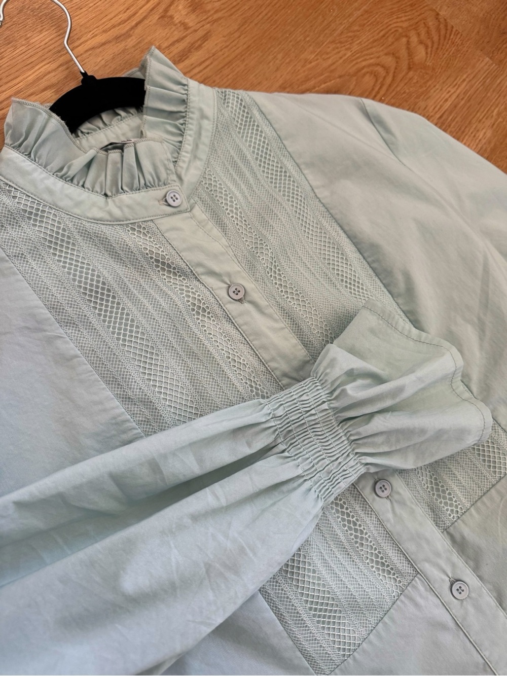 Light Sage Pintuck Button-Front Blouse